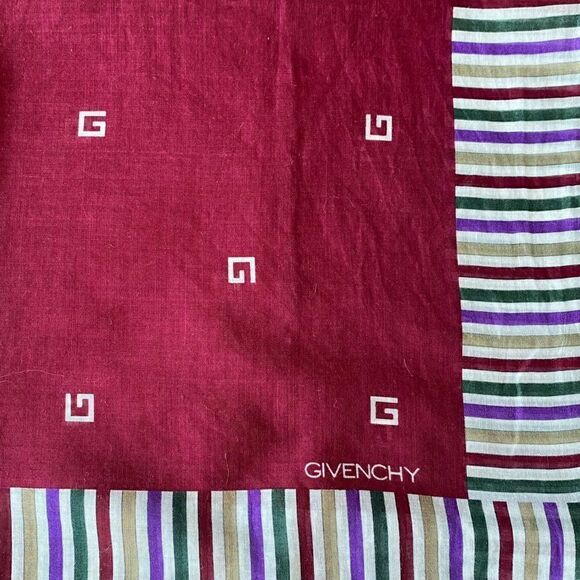 GIVENCHY Cranberry/Maroon Logo Scarf with Striped Border Edge. EUC! - Picture 4 of 6